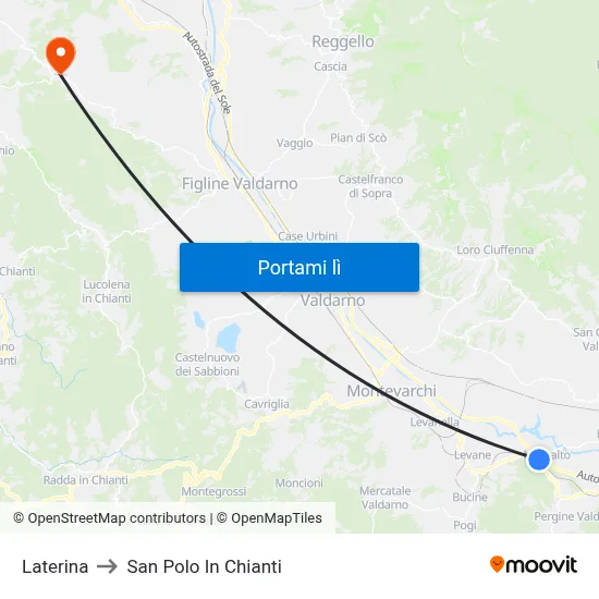 Laterina to San Polo In Chianti map