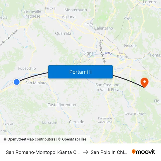 San Romano-Montopoli-Santa Croce to San Polo In Chianti map