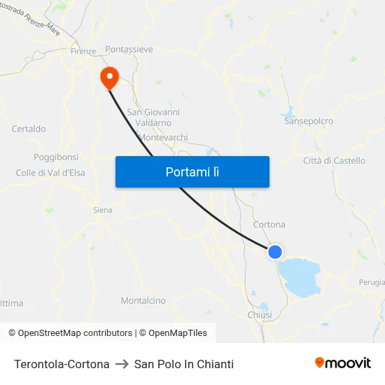 Terontola-Cortona to San Polo In Chianti map