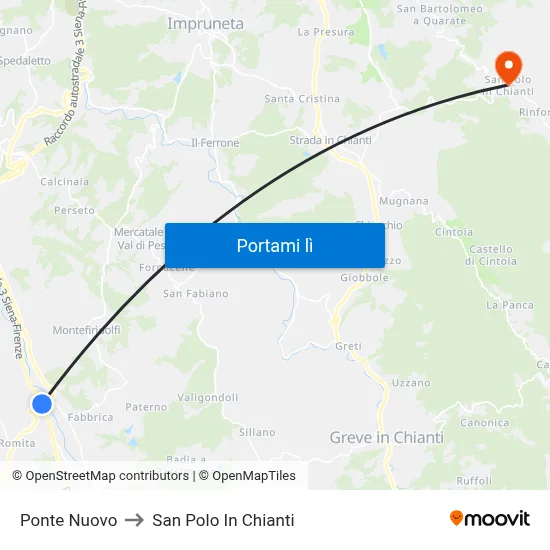 Ponte Nuovo to San Polo In Chianti map