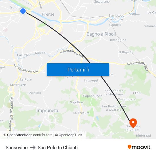 Sansovino to San Polo In Chianti map