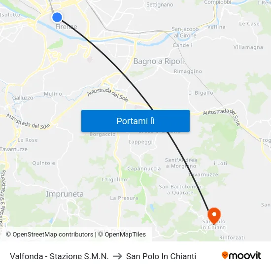 Valfonda - Stazione S.M.N. to San Polo In Chianti map