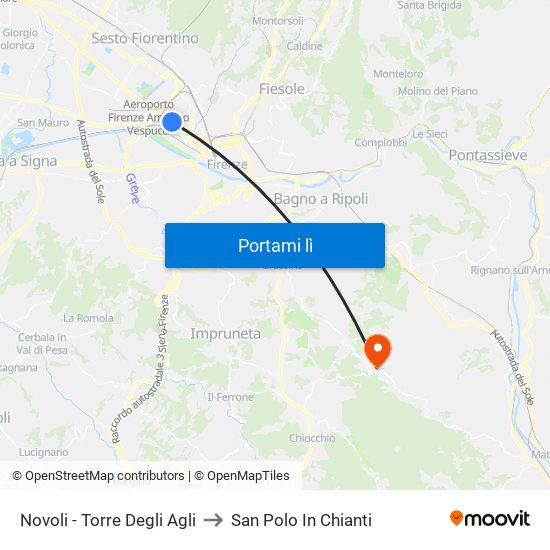 Novoli - Torre Degli Agli to San Polo In Chianti map