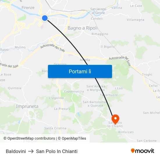 Baldovini to San Polo In Chianti map