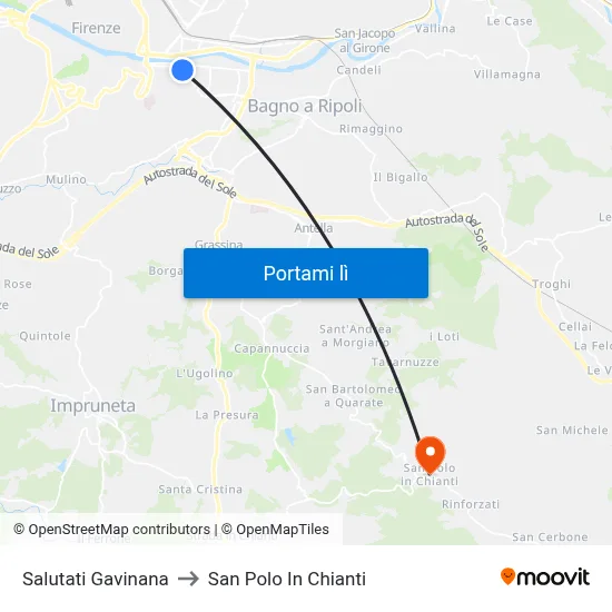 Salutati Gavinana to San Polo In Chianti map
