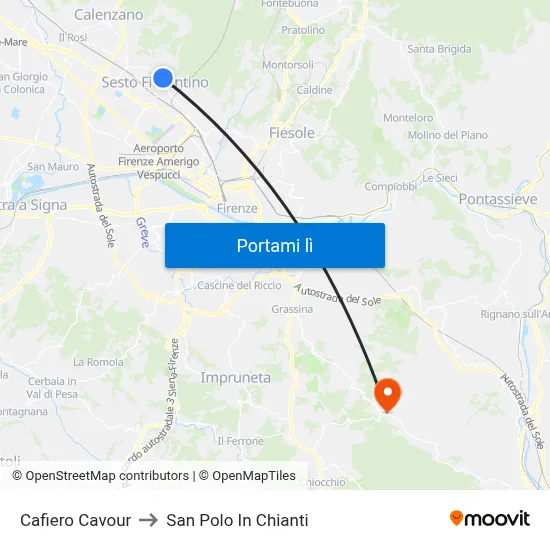 Cafiero Cavour to San Polo In Chianti map