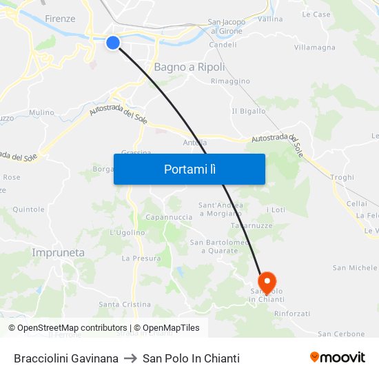 Bracciolini Gavinana to San Polo In Chianti map