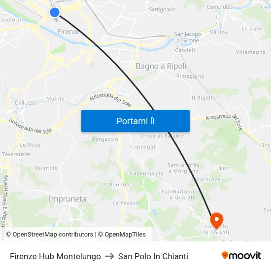 Firenze Hub Montelungo to San Polo In Chianti map