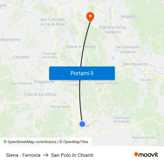 Siena - Ferrovia to San Polo In Chianti map