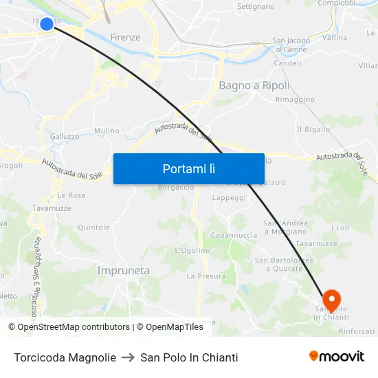 Torcicoda Magnolie to San Polo In Chianti map