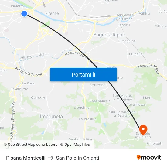 Pisana Monticelli to San Polo In Chianti map