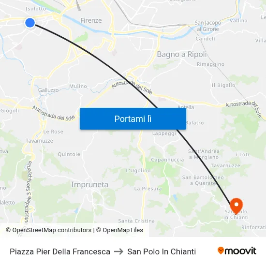 Piazza Pier Della Francesca to San Polo In Chianti map