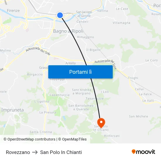 Rovezzano to San Polo In Chianti map