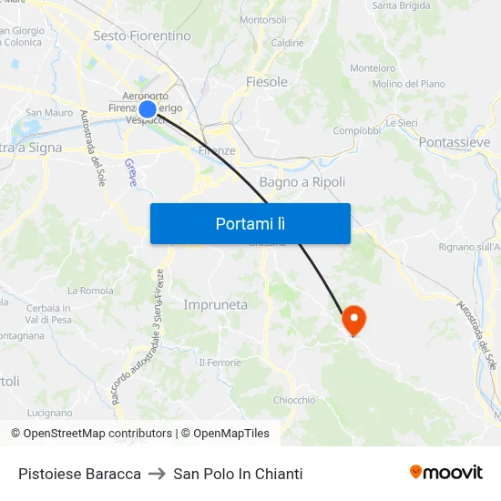 Pistoiese Baracca to San Polo In Chianti map