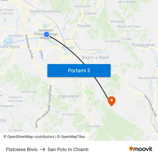 Pistoiese Bivio to San Polo In Chianti map