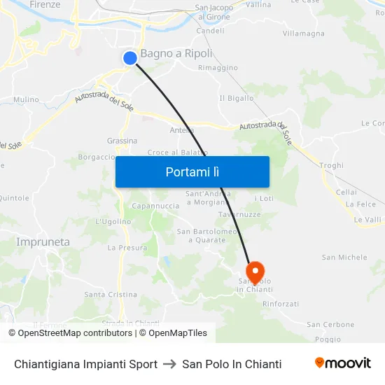 Chiantigiana Impianti Sport to San Polo In Chianti map