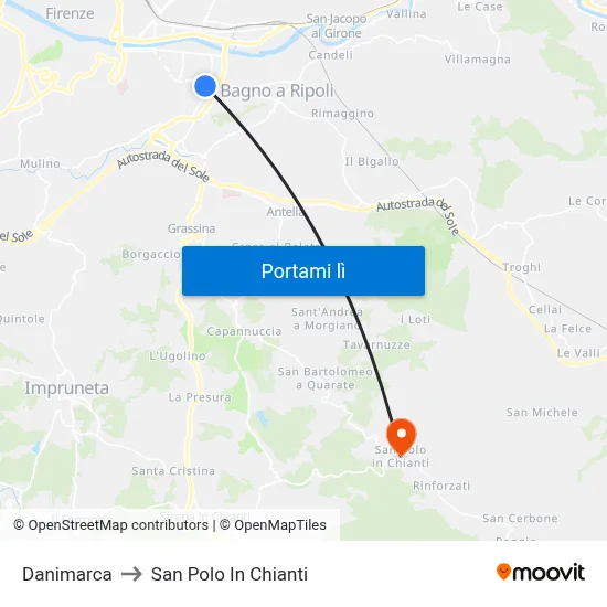 Danimarca to San Polo In Chianti map