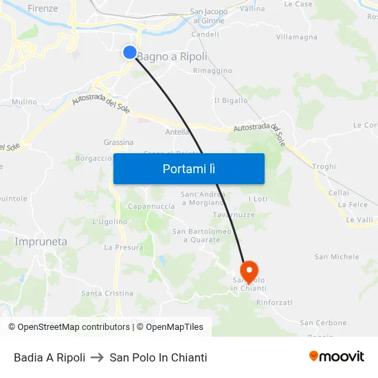 Badia A Ripoli to San Polo In Chianti map
