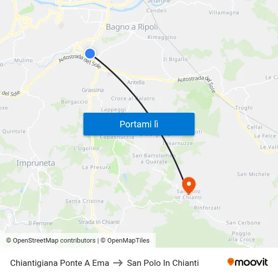 Chiantigiana Ponte A Ema to San Polo In Chianti map