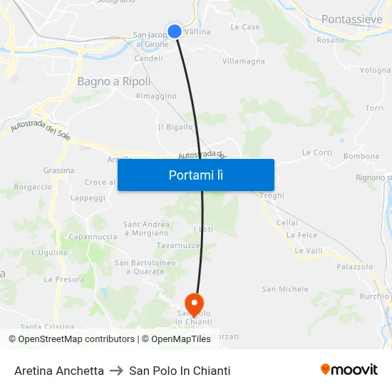 Aretina Anchetta to San Polo In Chianti map