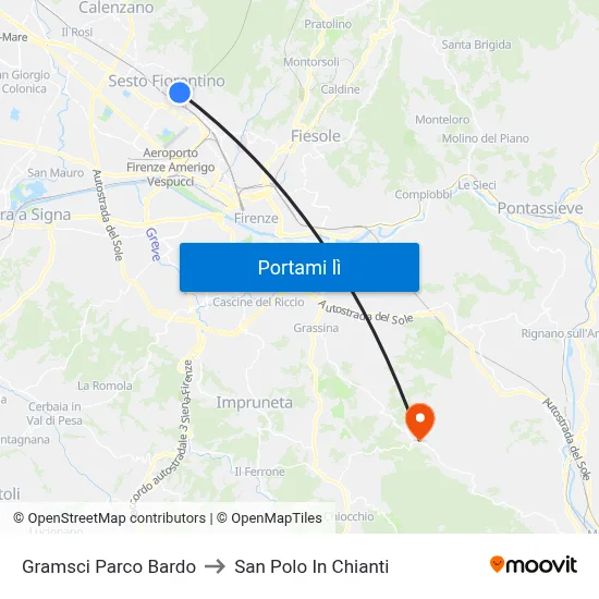 Gramsci Parco Bardo to San Polo In Chianti map