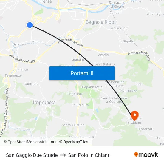 San Gaggio Due Strade to San Polo In Chianti map