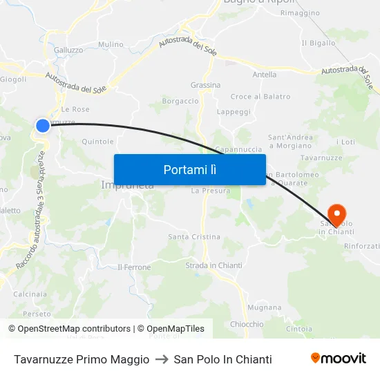 Tavarnuzze Primo Maggio to San Polo In Chianti map