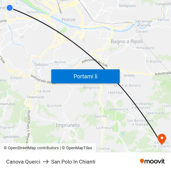Canova Querci to San Polo In Chianti map