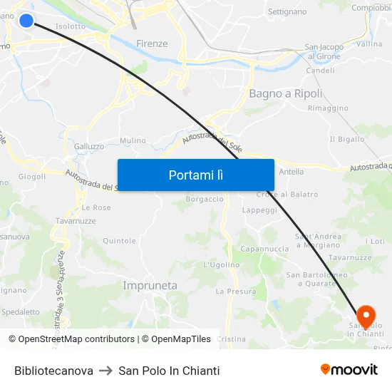 Bibliotecanova to San Polo In Chianti map