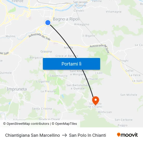 Chiantigiana San Marcellino to San Polo In Chianti map