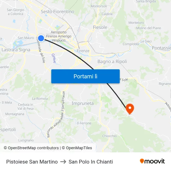 Pistoiese San Martino to San Polo In Chianti map