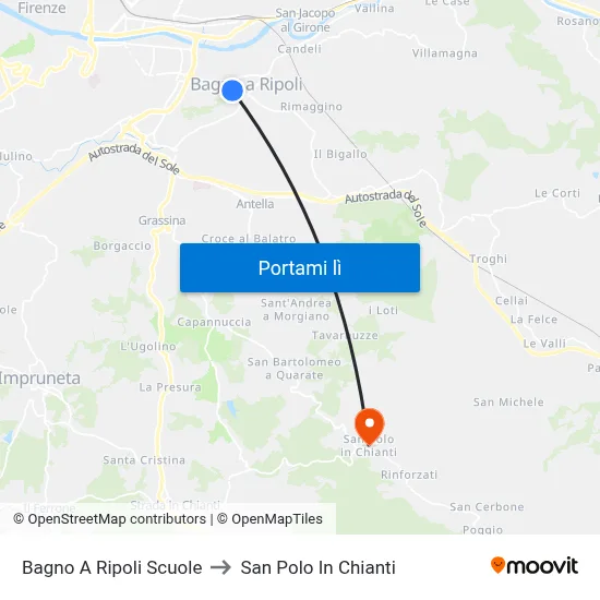Bagno A Ripoli Scuole to San Polo In Chianti map