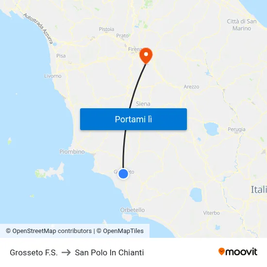 Grosseto F.S. to San Polo In Chianti map