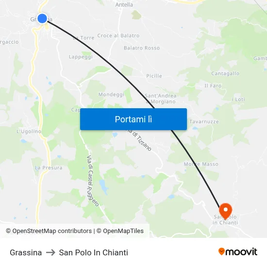 Grassina to San Polo In Chianti map