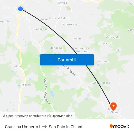 Grassina Umberto I to San Polo In Chianti map