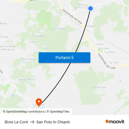 Bivio Le Corti to San Polo In Chianti map