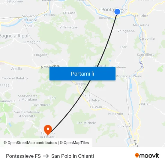 Pontassieve FS to San Polo In Chianti map