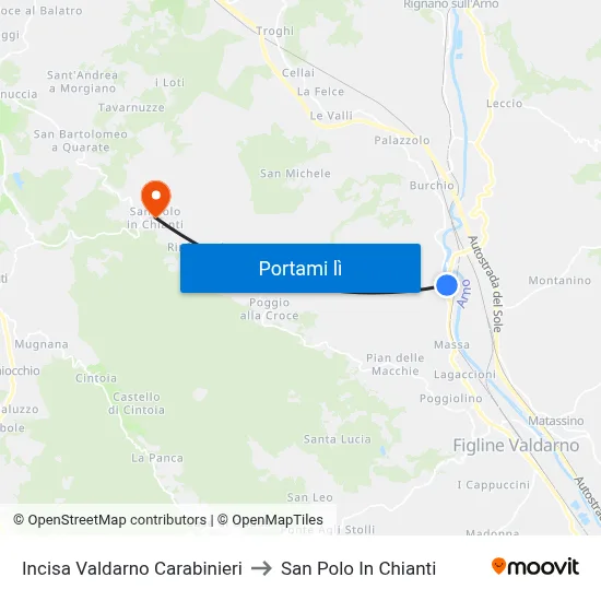 Incisa Valdarno Carabinieri to San Polo In Chianti map