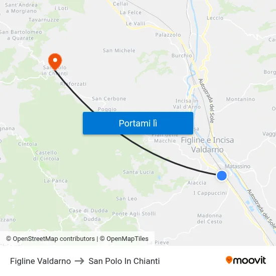 Figline Valdarno to San Polo In Chianti map