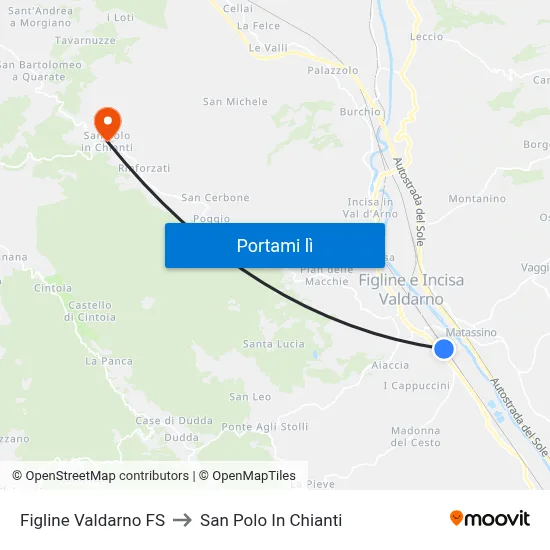 Figline Valdarno FS to San Polo In Chianti map