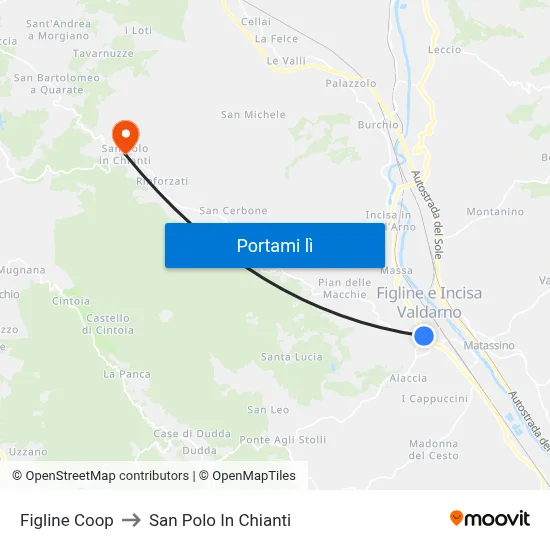 Figline Coop to San Polo In Chianti map