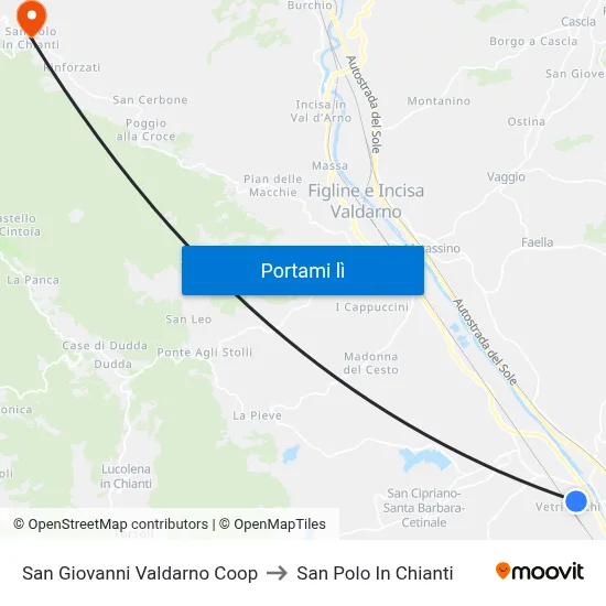 San Giovanni Valdarno Coop to San Polo In Chianti map
