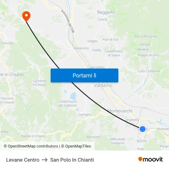 Levane Centro to San Polo In Chianti map