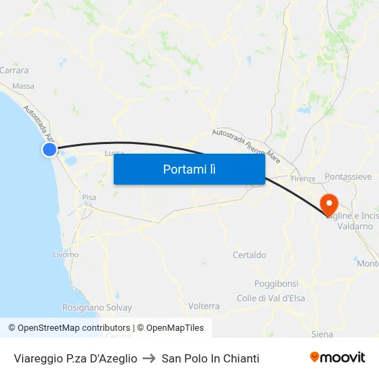 Viareggio P.za D'Azeglio to San Polo In Chianti map
