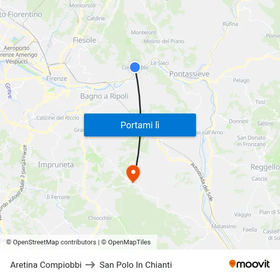 Aretina Compiobbi to San Polo In Chianti map