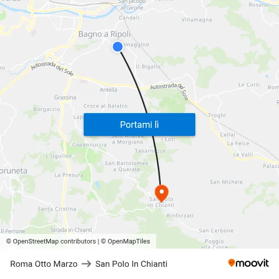 Roma Otto Marzo to San Polo In Chianti map