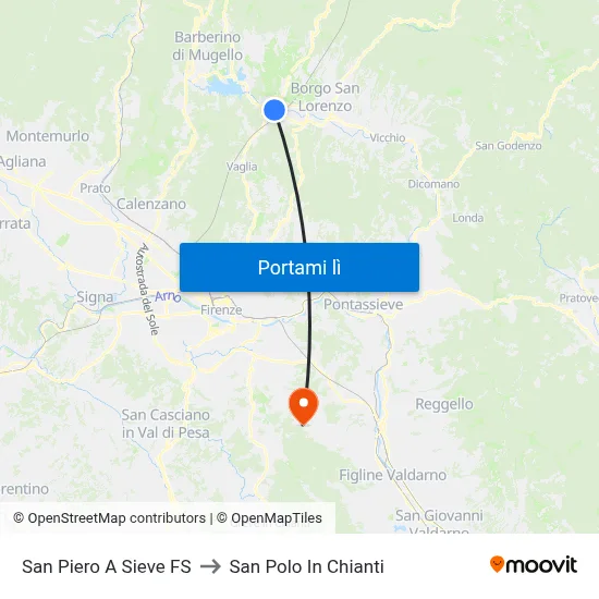 San Piero A Sieve FS to San Polo In Chianti map