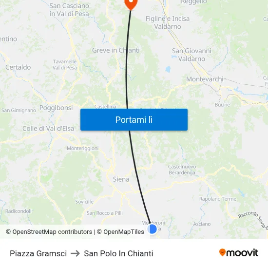 Piazza Gramsci to San Polo In Chianti map