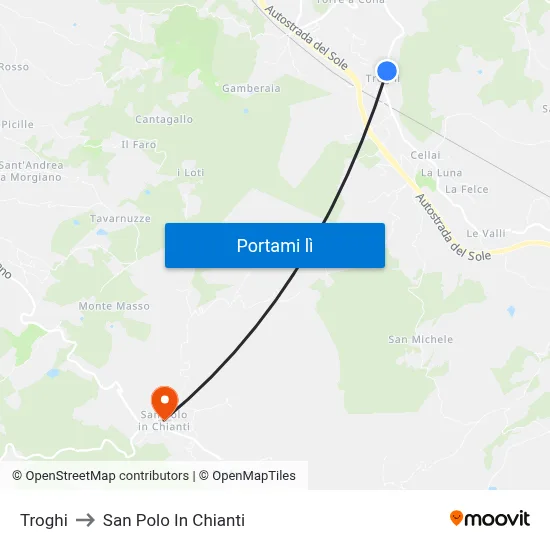 Troghi to San Polo In Chianti map