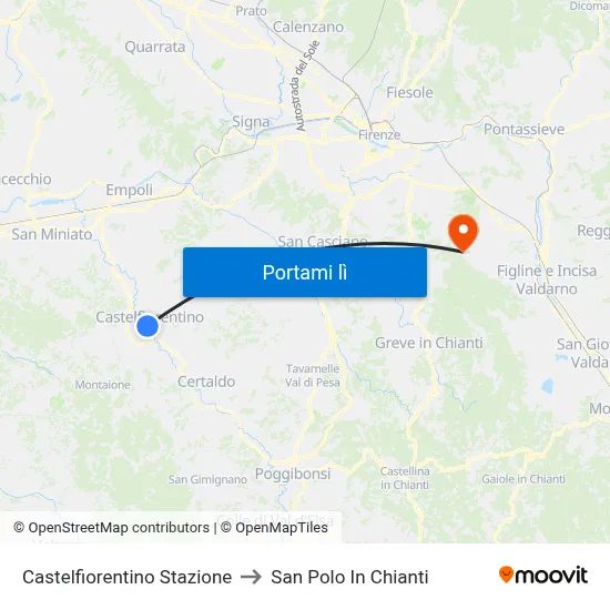 Castelfiorentino Stazione to San Polo In Chianti map
